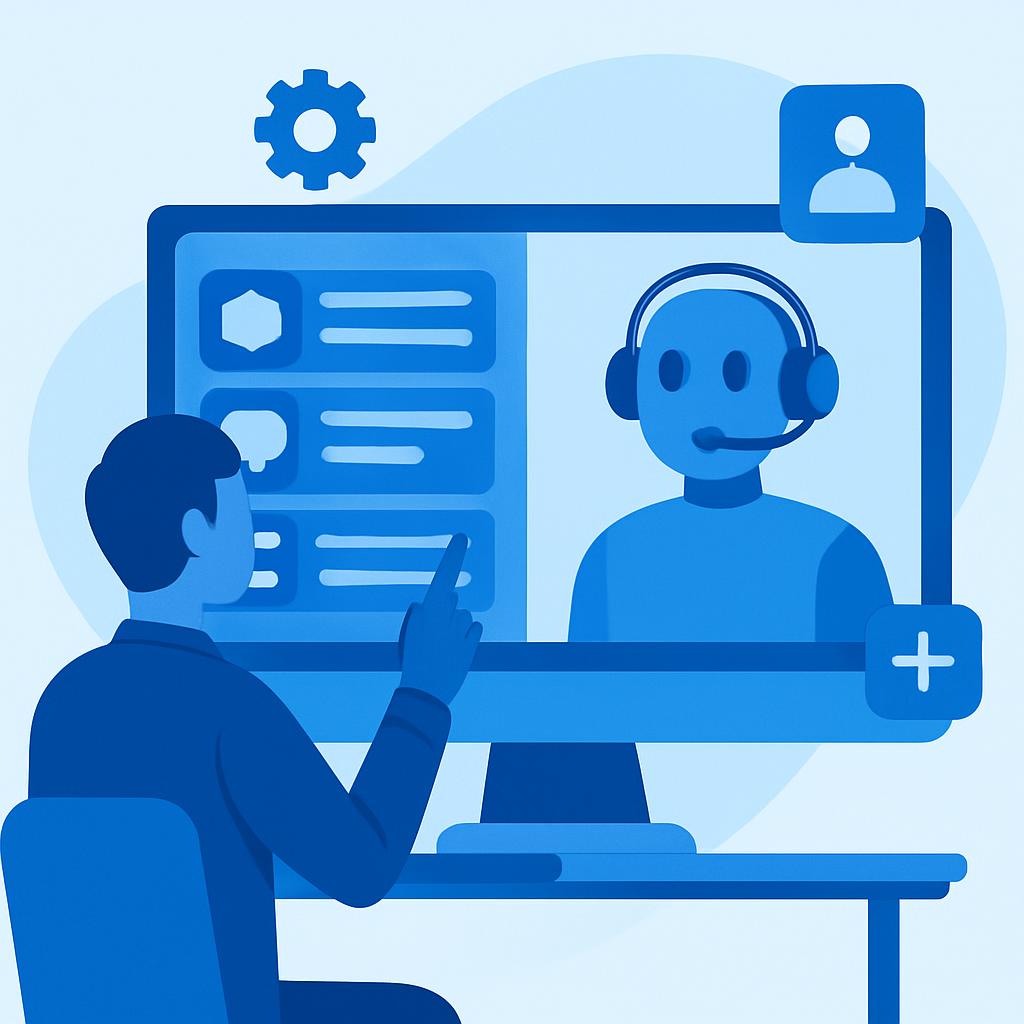 Illustration zur Erstellung eigener GPTs: Eine Person konfiguriert einen spezialisierten KI-Assistenten mit Anpassungselementen